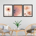 Ver imagem 1 de Kit 3 Quadros Fotos Modernas Flores Tons Pêssego 24x18cm - com Vidro:moldura Branca