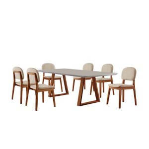 Conjunto Sala de Jantar Mesa Viena 160x90cm Tampo Retângular Vidro/mdf Off White com 6 Cadeiras Évor
