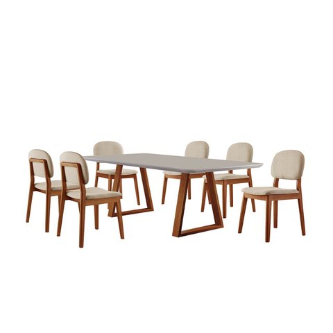 Conjunto Sala de Jantar Mesa Viena 160x90cm Tampo Retângular Vidro/MDF Off White com 6 Cadeiras Évor