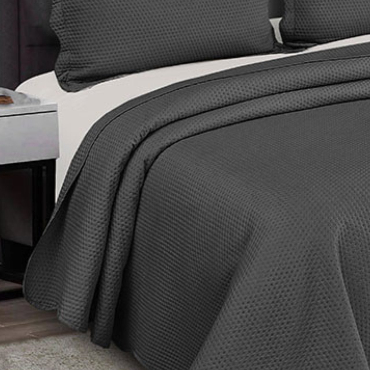 Cobre Leito Queen Roupa De Cama Colcha Kit 3 Peças - Chumbo - 3