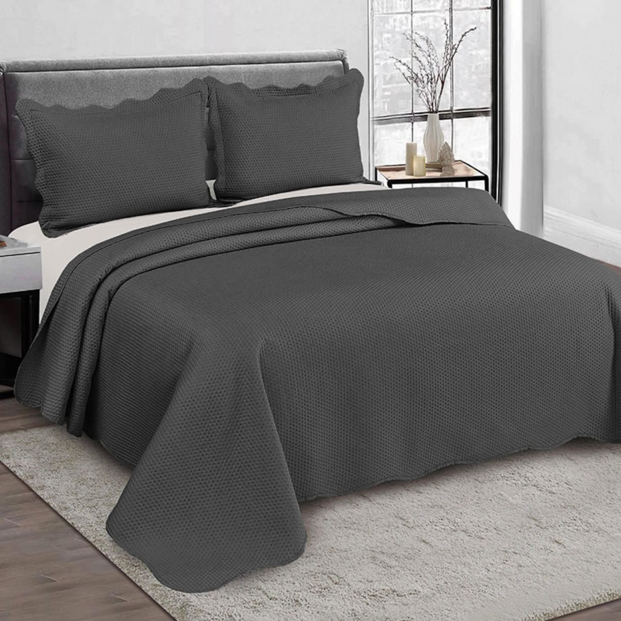 Cobre Leito Queen Roupa De Cama Colcha Kit 3 Peças - Chumbo - 6