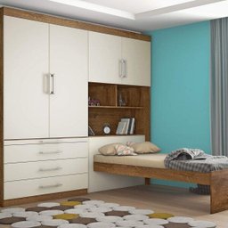 Guarda-roupa Solteiro 4 Portas com Cama Baú Lyon e Mesa Retrátil Móveis Europa - 1