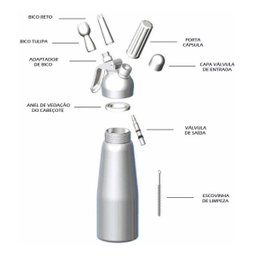 Garrafa Sifão De Chantilly Standart Cm 500ml Prata - Fpro - 4