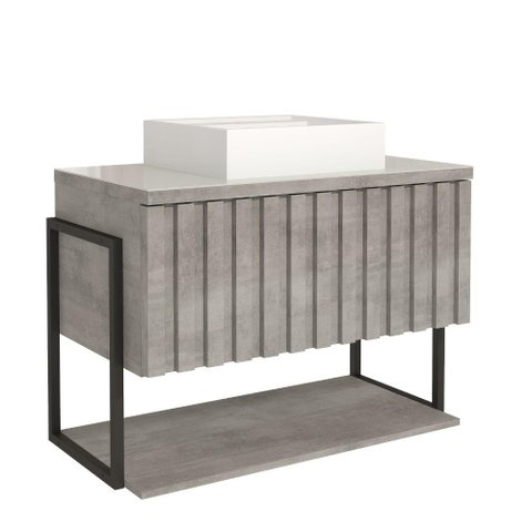 Gabinete para Banheiro 80cm 100% Mdf Metalon 20x20 1 Porta Basculante Frisê Mgm Móveis Cimento
