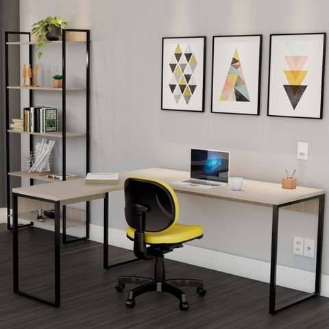 Mesa Escritório em L 150cm Martinucci Iron Irml1515cbcbp Home Office Carvalho Bruma