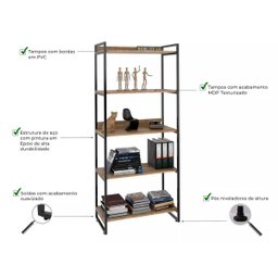 Estante Alta 5 Prateleiras Martinucci Iron Irea0818cbcbp Home Office Carvalho Bruma - 4