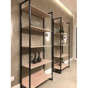 Estante Alta 5 Prateleiras Martinucci Iron Irea0818cbcbp Home Office Carvalho Bruma