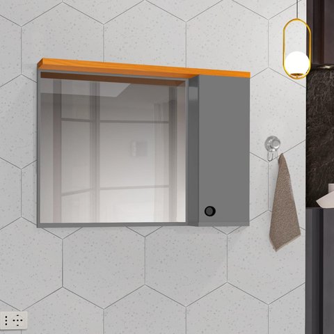 Espelheira para Banheiro 1 Porta Madri Cinza com Nature - Rede Móveis