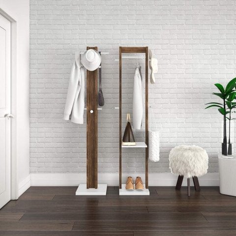 Closet Modulado Aberto 38,2cm com Cabideiro Az1018 Tecno Mobili - Nogal/branco