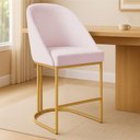Ver imagem 3 de Kit 08 Banquetas Altas Bela Suede Base Metálica Industrial Dourado - Pallazio Cor:Rosa Bebê