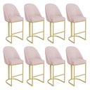 Ver imagem 1 de Kit 08 Banquetas Altas Bela Suede Base Metálica Industrial Dourado - Pallazio Cor:Rosa Bebê
