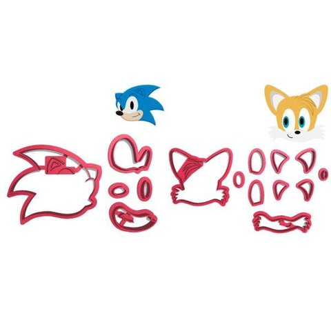 Kit 2 Cortadores Pasta Festa Infantil Game Personagem Ouriço Sonic e Raposa Tails:4,5cm
