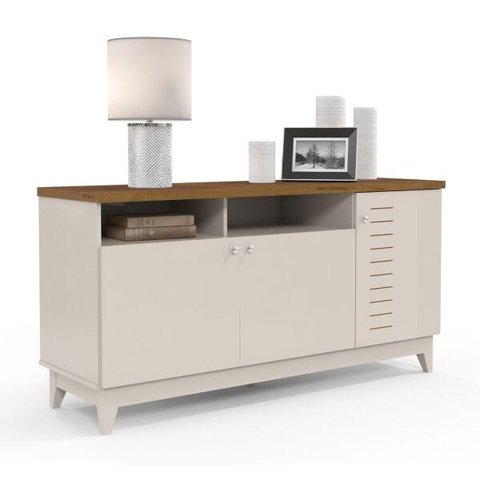 Buffet Bancada Positano Off-White com Madero Canela