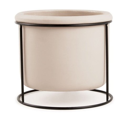 CACHEPOT EM CIMENTO COR BEGE COM SUPORTE EM METAL TAM. MÉDIO - MART