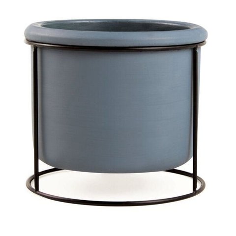 Cachepot em Cimento Cor Azul com Suporte em Metal Tam Peq- Mart