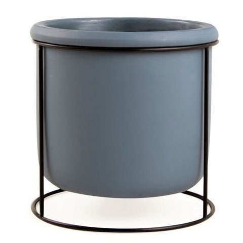 Cachepot em Cimento Cor Azul com Suporte em Metal Tam. Médio - Mart