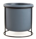 Ver imagem 1 de Cachepot em Cimento Cor Azul com Suporte em Metal Tam. Médio - Mart