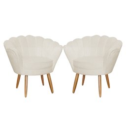 Conjunto 2 Poltronas Decorativa Pétala Pés Palito Bege Carolina Moveis - 1