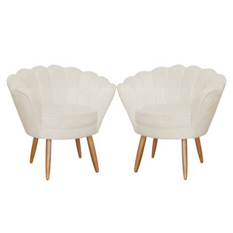 Conjunto 2 Poltronas Decorativa Pétala Pés Palito Bege Carolina Moveis