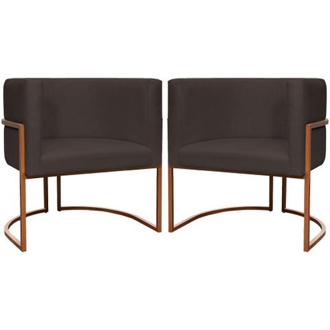 Kit 2 Poltronas para Sala de Recepção Luna Suede Cores Base de Ferro Bronze - Marrom, Suede