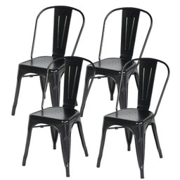Kit com 4 Cadeira Tolix Iron Aço Carbono Industrial - Preto Fosco - 1