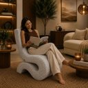 Ver imagem 2 de Poltrona Decorativa Marina Bouclê Moscow Orgânica Moderna Cinza Bouclê Moscow