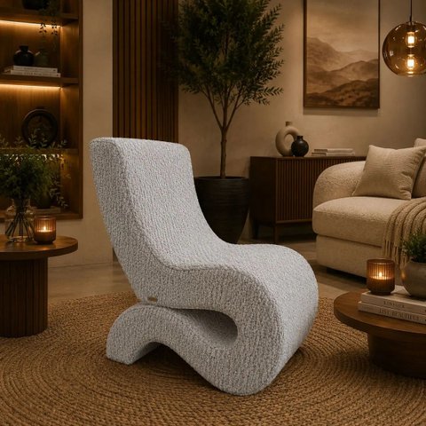 Poltrona Decorativa Marina Bouclê Moscow Orgânica Moderna Cinza Bouclê Moscow