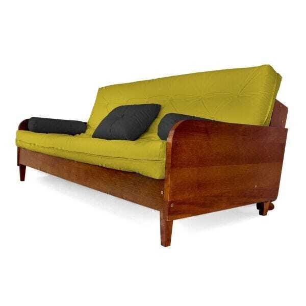 Sofá Cama Paris Acquablock Amarelo Madeira Maciça Cor Imbuia
