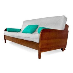 Sofá Cama Paris Acquablock Branco Off Madeira Maciça Cor Imbuia - 1