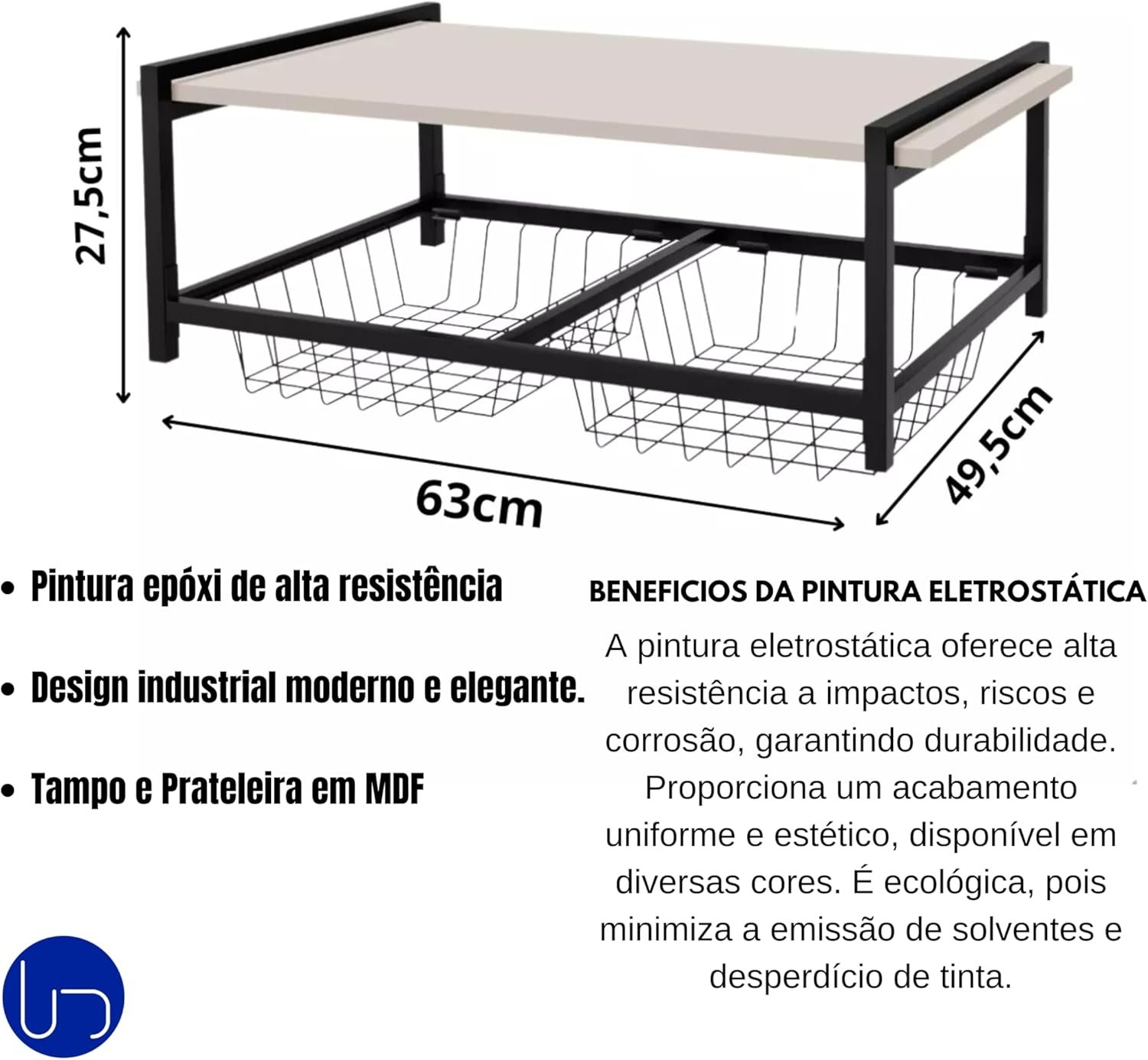 Fruteira de Parede com Suporte para Micro-ondas 2 Cestos Aço Preto Estilo Industrial Elegante Cozinh - 2