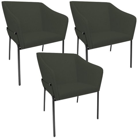 Kit 3 Cadeiras para Sala de Jantar Estar Living Olívia L02 Linho Verde Musgo - Lyam Decor