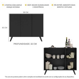 Aparador Buffet 3 Portas Retrô Veneza Multimóveis MP1009 Preto - 4