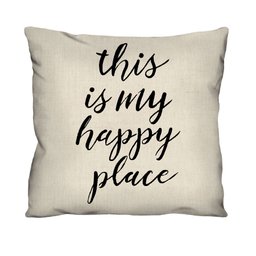 Capa de Almofada Decorativa Frase "happy Place" 100% Algodão para Sofá - 45x45cm - 1