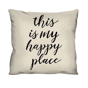 Capa de Almofada Decorativa Frase "happy Place" 100% Algodão para Sofá - 45x45cm