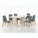 Ver imagem 1 de Conjunto Sala de Jantar Ísis 2,00m com 6 Cadeiras Tampo Orgânico Off White c/ Vidro Off White/Linho