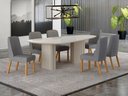 Ver imagem 4 de Conjunto Sala de Jantar Ísis 2,00m com 6 Cadeiras Tampo Orgânico Off White c/ Vidro Off White/Linho