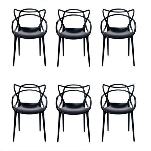 Conjunto com 6 Cadeiras Allegra Preta Polipropileno