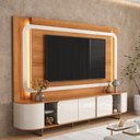 Ver imagem 1 de Estante Home Atlanta para TV até 75” com LED Cantos Arredondados Pés de Ferro Design Moderno