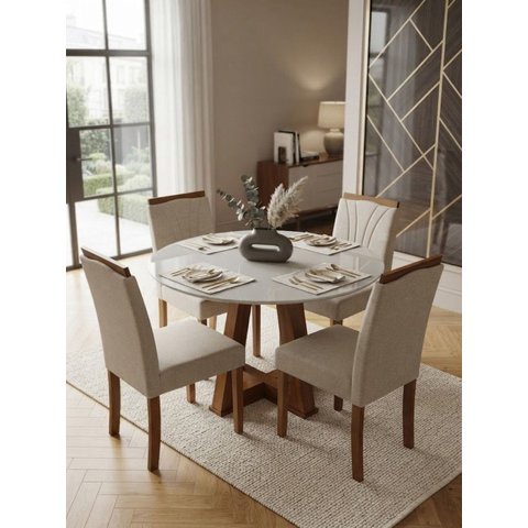 Conjunto de Jantar Viena - Mesa Redonda D1200 + 4 Cadeiras Viena C101