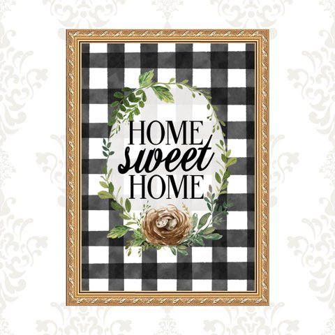 Quadro Moldura Dourada Home Sweet Home 45x34cm:com Vidro