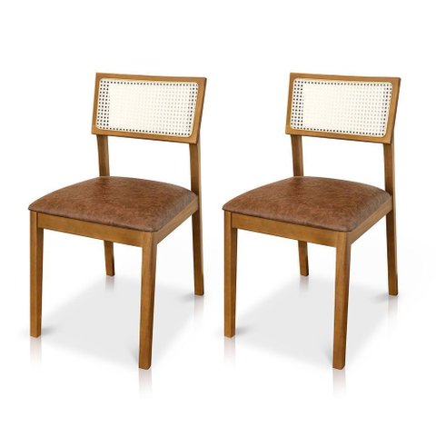 Kit 02 Cadeiras de Jantar e Living Millie com Tela Natural Estofada Couríssimo - Desk Design