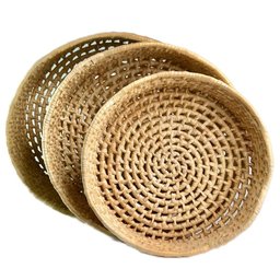 Kit 3 Bandejas Redondas Rústico Palha Natural Decoração - 1