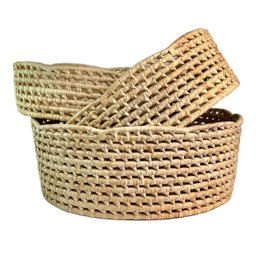 Kit 3 Bandejas Redondas Rústico Palha Natural Decoração - 2