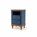 Ver imagem 1 de Mesa de Cabeceira 2 Gavetas Nicho Clássica Mdf Madeira Pés Luiz Xv Azul Petróleo - Imbuia