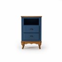 Ver imagem 2 de Mesa de Cabeceira 2 Gavetas Nicho Clássica Mdf Madeira Pés Luiz Xv Azul Petróleo - Imbuia