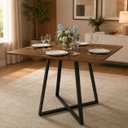 Ver imagem 1 de Mesa Quadrada Santorine 90cm Industrial MDF e Base de Aço Jantar e Reunião Freijó/Preto - Lh Móveis