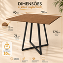 Ver imagem 2 de Mesa Quadrada Santorine 90cm Industrial MDF e Base de Aço Jantar e Reunião Freijó/Preto - Lh Móveis