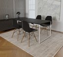 Ver imagem 1 de Mesa Industrial Base Ferro Branco Tampo 137x90 Preto 4 Cadeiras Eames Madeira Assento Preto