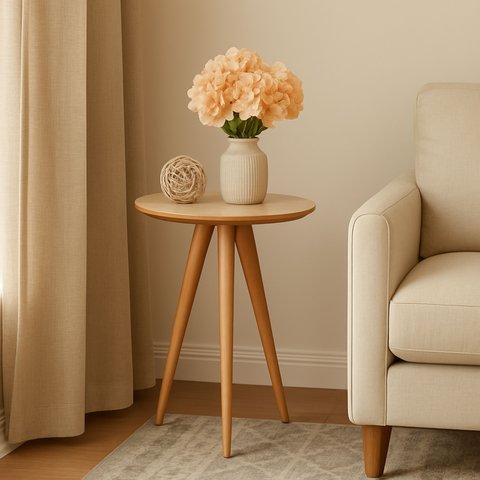 Mesinha Lateral Redonda para Sala Quarto Apoio Canto Pés Palito Madeira Mdf