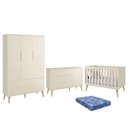 Ver imagem 1 de Dormitório Infantil Theo Retrô 3 Portas, Cômoda 1 Porta, Berço Areia Fosco com Pés Madeira